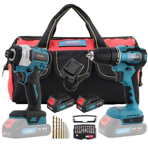 Image of JOVANT Cordless Drill and Impact Driver, Electric Drill and Impact Driver Combo Kit with 3/8-inch Electric Drill and 1/4-inch Impact Driver with 2 2A Batteries and 1 2.4A Charger