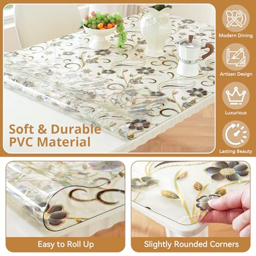 Image of LovePads Floral Table Protector 24 x 36 Inch, 1.5mm Thick Plastic Table Cover, Waterproof Vinyl Tablecloth Rectangular Desk Protector Mat for Kitchen, Dining Room & Coffee Tabletop