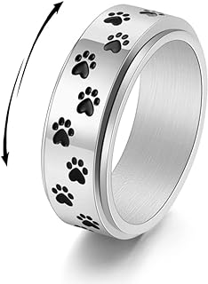 OIDIMS Paw Print Spinner Fidget Ring Stress Relieving Anxiety Rotate Freely Cute Animal Boredom ADHD Autism Band Stainless Steel Engagement Wedding Jewelry Birthday Valentine's Day Gift for Women Men