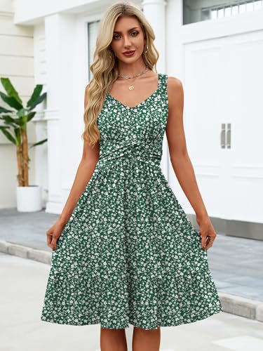 UEAL Summer Dresses for Women 2026 Cute Aline Floral Flowy Casual Sundresses Large Green Floral — view 2
