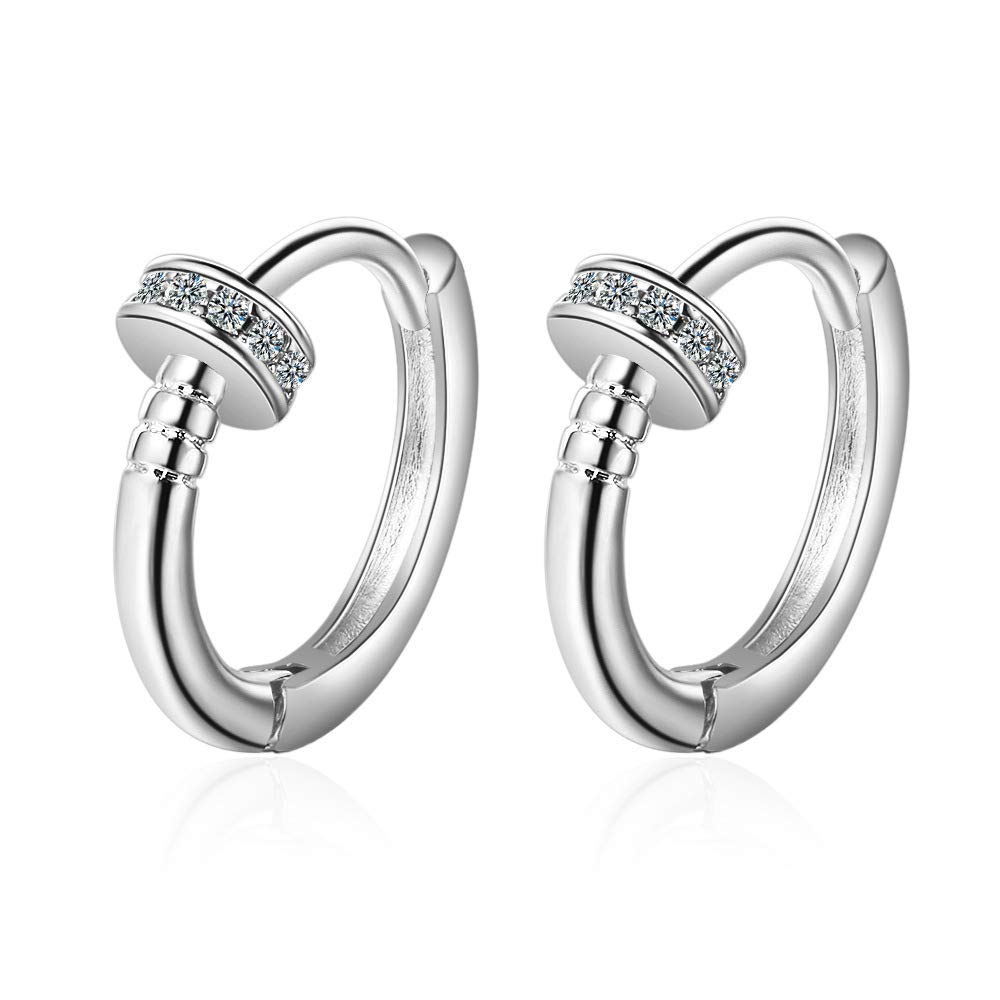 Orecchini a Bottone Geometrici in Cristallo Argento Sterling 925 per Donne Boucles D'oreilles Gioielli da Sposa Regali per Ragazze