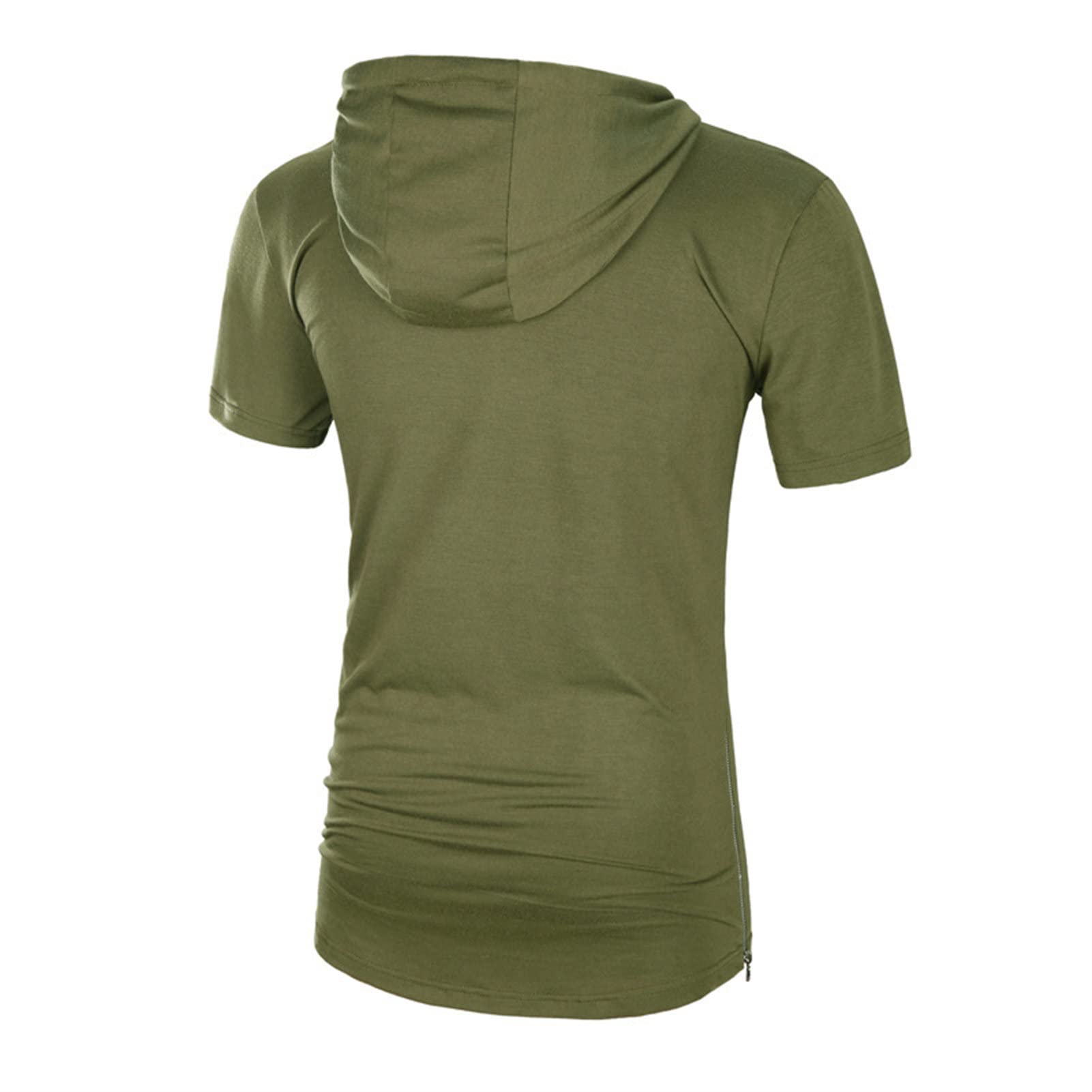 Maiyifu-GJ Men's Slim Fit Short Sleeve Hoodies Lightweight Gym Hooded T-Shirts Casual Camo Workout Hoodie Pullover Top (Armygreen 1,3X-Large)