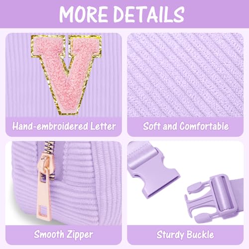 Image of Gitus Girls Birthday Gifts for 10-16 Year Olds - Initial Fanny Pack Belt Bag Crossbody Bag - Trendy Personalized Preppy Stuff (Lavender-V)