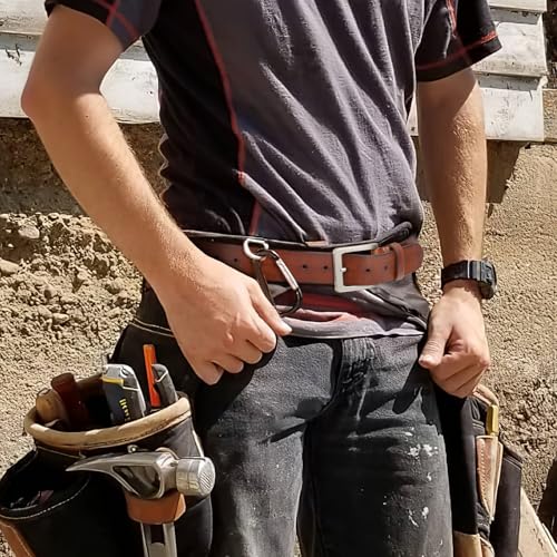 Image of Men's Leather Belt Full Grain Leather Belts for Men Handmade Real Solid Top-Grain Leather Heavy-Duty Work Belt Gifts