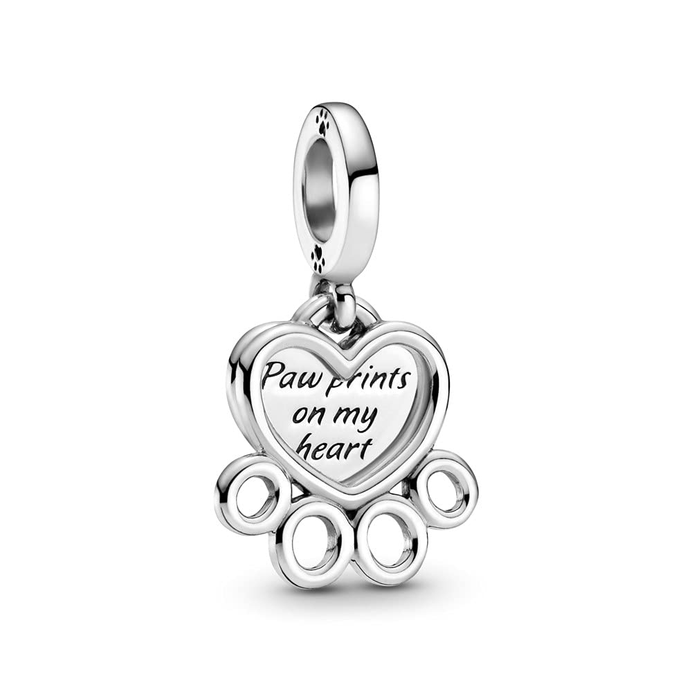 EZ TuxedoHeart and Paw Prints Dangle Charms 925 Sterling Silver Pendants for Bracelets
