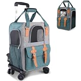 ELDA Rolling Expandable Pet Carrier,Airline Approved Collapsible Large Backpacks with 4 Detachable W