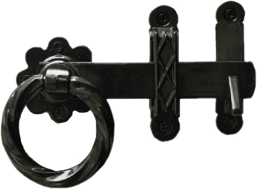 Twisted Ring Gate Latch with Padlock Eyes (Black Polyester Powder Coat)