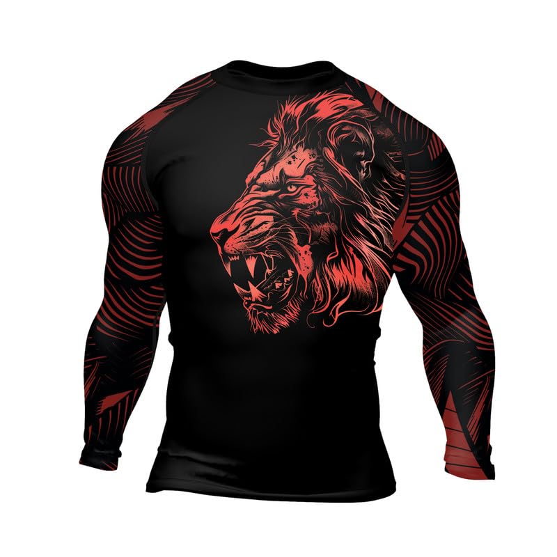 Lion Mens Compression Shirt Long Sleeve Fight Rash Guard for BJJ MMA Grappling Jiu Jitsu2