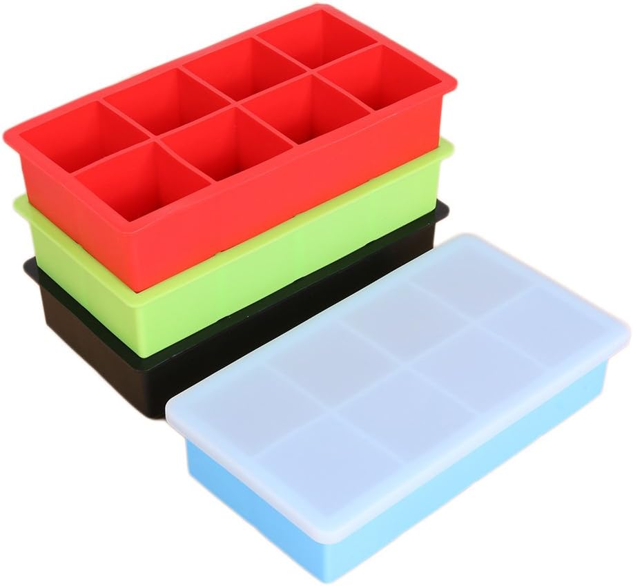 (4 packs) 8 Grids Ice Cube Tray with Lid, BPA Free Silicone Ice Cube Tray Moulds , Best for Water, Cocktail and Other Drink