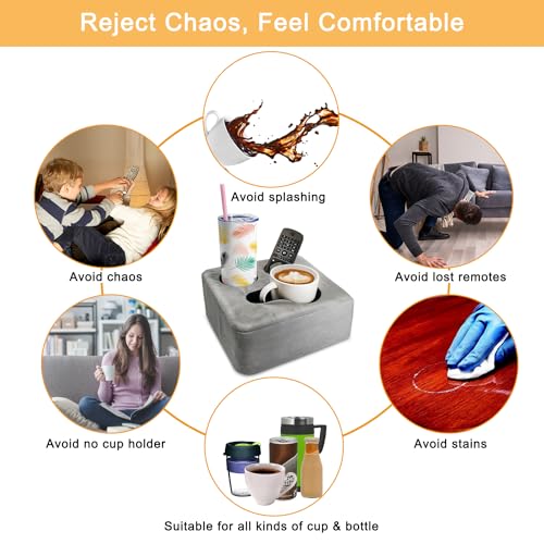 Nisdoing Couch Cup Holder Pillow Tray & Caddy - for Sofa, Bed, Car, Man Cave | Keep Drinks at Hand & Spill-Proof Accessories for New Parents, Camping, Park, Boat, Beach, Bathroom Cup Holder, Gray by NISDOING - Image 4