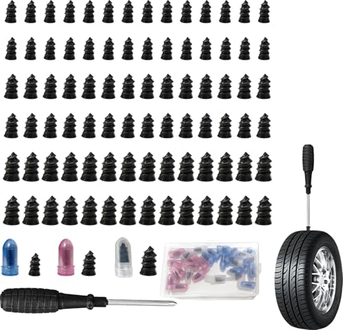 JoyEcho 85 Pièces Kit de Réparation de Pneu, Clous Pneus Voiture de Pneu sous Vide Comprend Un Tournevis Kit Reparation Pneu Voiture pour Auto Moto Camion...