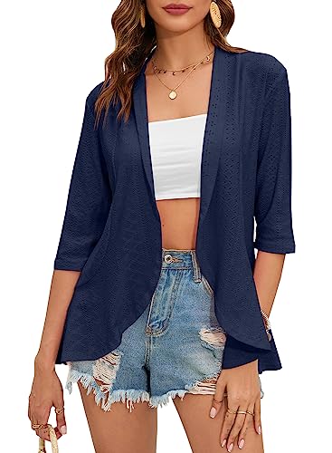 Women's Casual Lightweight Open Front Cardigans Ruffles 3/4 Sleeve Cardigan Soft Draped Cover Up2