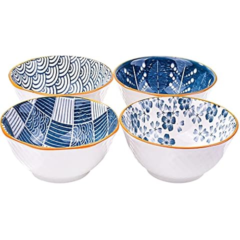Ceramic Rice Bowls Set of 4, Japanese Rice Bowls Soup Bowl Snack Bowls, 5 Inch Cereal Bowls Cover