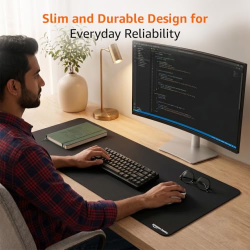 Image of Amazon Basics Extended Rectangular Mouse Pad with Smooth Cloth Surface and Non-Slip Rubber Base, Extended Size for Gaming, Office & Home Use, 35.5 x 16.88 Inches (Large), Black