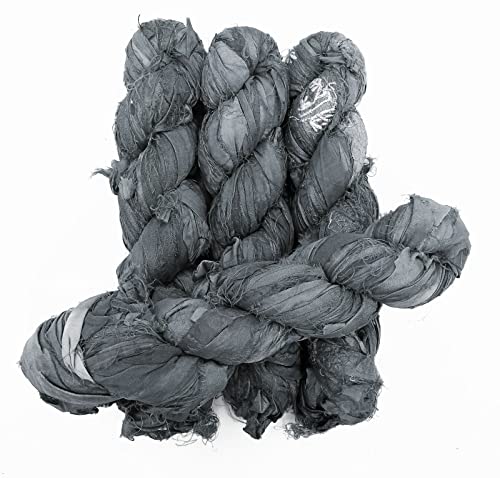 100G Recycled Sari Silk Ribbon Yarn, Jewelry Making Trim - Grey #TOP5