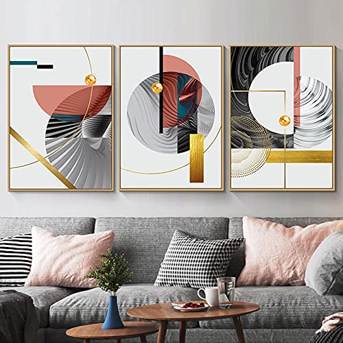 Toile géométrique salon triptyque mural abstrait 50x70cm chez soi