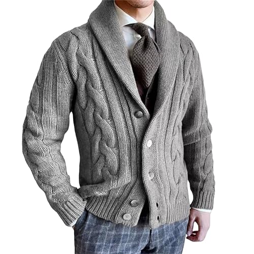 Cardigan col châle en tricot torsadé homme veste boutonnée ample manches longues