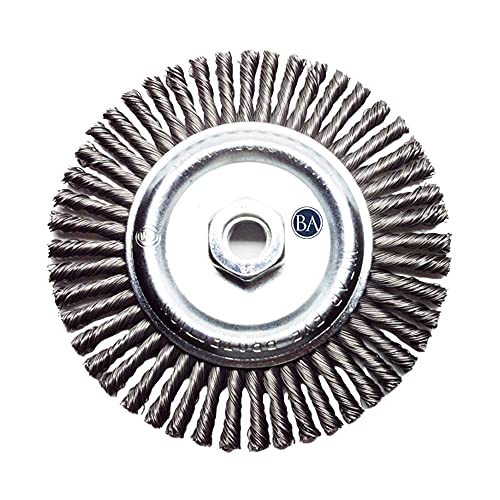 Image of Benchmark Abrasives 6 inch x 1 /4 inch Stringer Bead Wire Wheel with 5 /8 inch-11 Thread, for Weld Cleaning, Weld Spatter Removal, Stripping, Deburring, Use with Angle Grinders - (6 inch x 1 /4 inch) (Carbon)