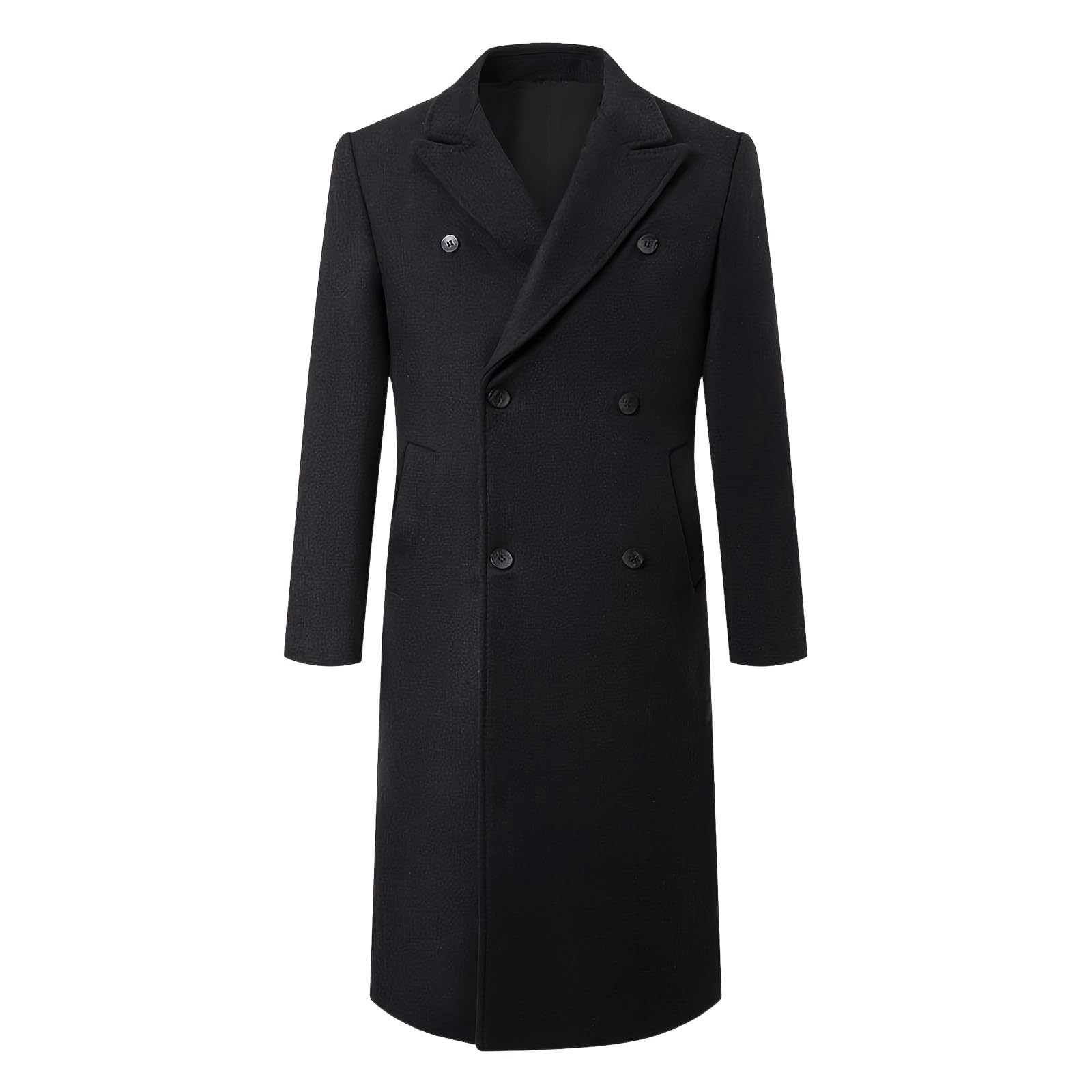 Cappotto in misto lana da uomo casual da lavoro Trench giacca a vento lunga | Soprabito a doppio petto con risvolto dentellato tinta unita Overshirt rigida alla moda capispalla autunno inverno elegante