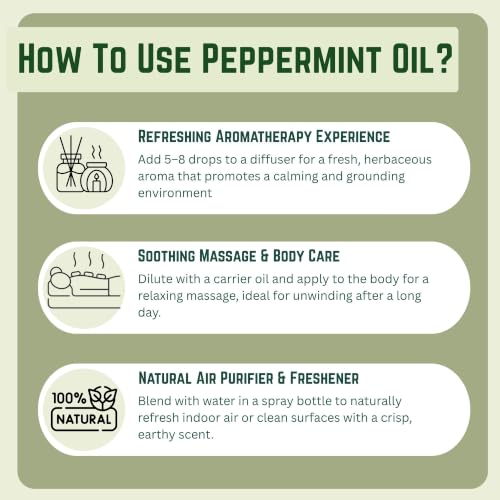Image of KUNJ Japanese Peppermint Essential Oil 100ml - 100% Pure & Natural Undiluted Steam Distilled Oil for Hair Care, Scalp Massage, Aromatherapy, Diffuser, Skin Care & DIY Blends
