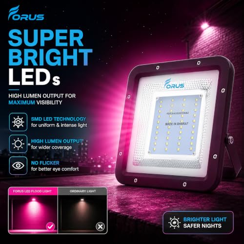 Image of Forus 30W LED Flood Light Outdoor, IP67 Waterproof Wall Mounted Outside Light, High Bright Pink LED Flood Light for Parking, Society, Industrial & Flood Lighting with 4 Year Warranty (1 Pc)