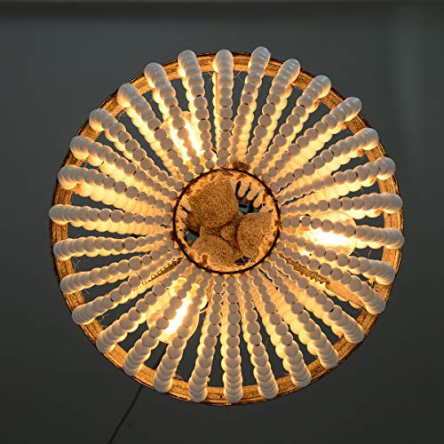 VILUXY 3-Light Bohemia Wood Beaded Chandelier Antique Rustic Pendant Light White Finishing for Bedroom, Kitchen Island, Girl Room