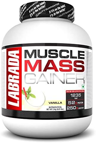 Labrada Muscle Mass Gainer | 52g Protein, 250g Carbs, 1g Creatine per Serving |Weight Gainer Powder, 3 kg Vanilla