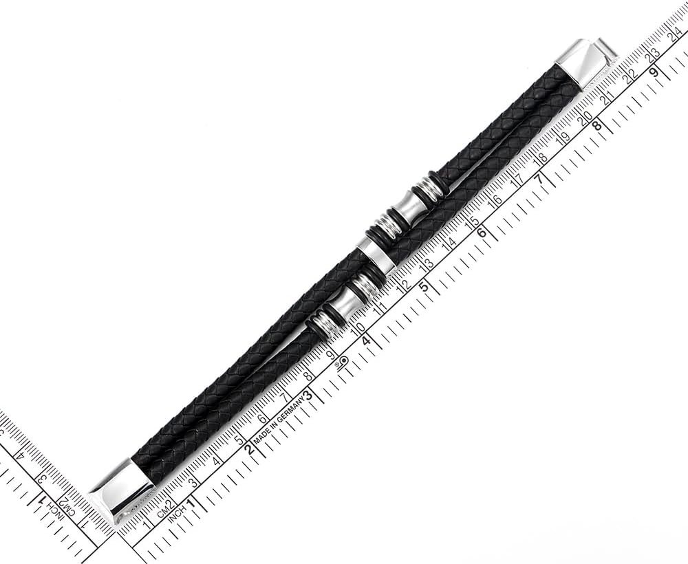 COOLSTEELANDBEYOND Mens Double-Row Braided Leather Bracelet Bangle Wristband with Black Stainless Steel Ornaments - Image 6