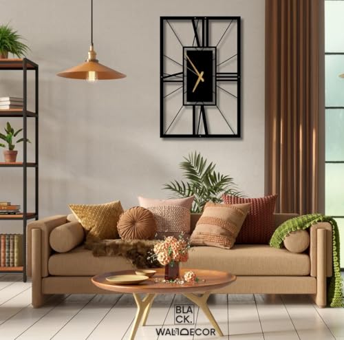 Image of Wall Clock Stylish Metal Analog Wall Clock for Living Room, Bedroom, Office, Kitchen, Home and Hall | Antique Fancy Big Size Modern Wall Watch (Black DA-9, 50 CM)