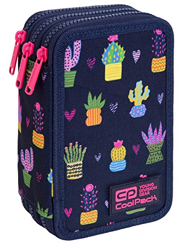 Preisvergleich Produktbild COOLPACK XXL Federtasche Federmappe Federmäppchen 44-teilig gefüllte Schüleretui 3-stöckig 20 x 13,5 x 7 cm Cactus inkl Füller Patrone