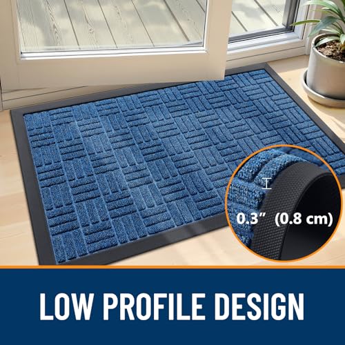 Image of OLANLY Front Door Mat Outside Entrance 29.5x17, Absorbent, Heavy Duty Sturdy Natural Rubber Doormat Indoor Outdoor, Non-Slip, Stain and Fade Resistant, Low Profile Floor Mat for Entryway, Ocean Blue