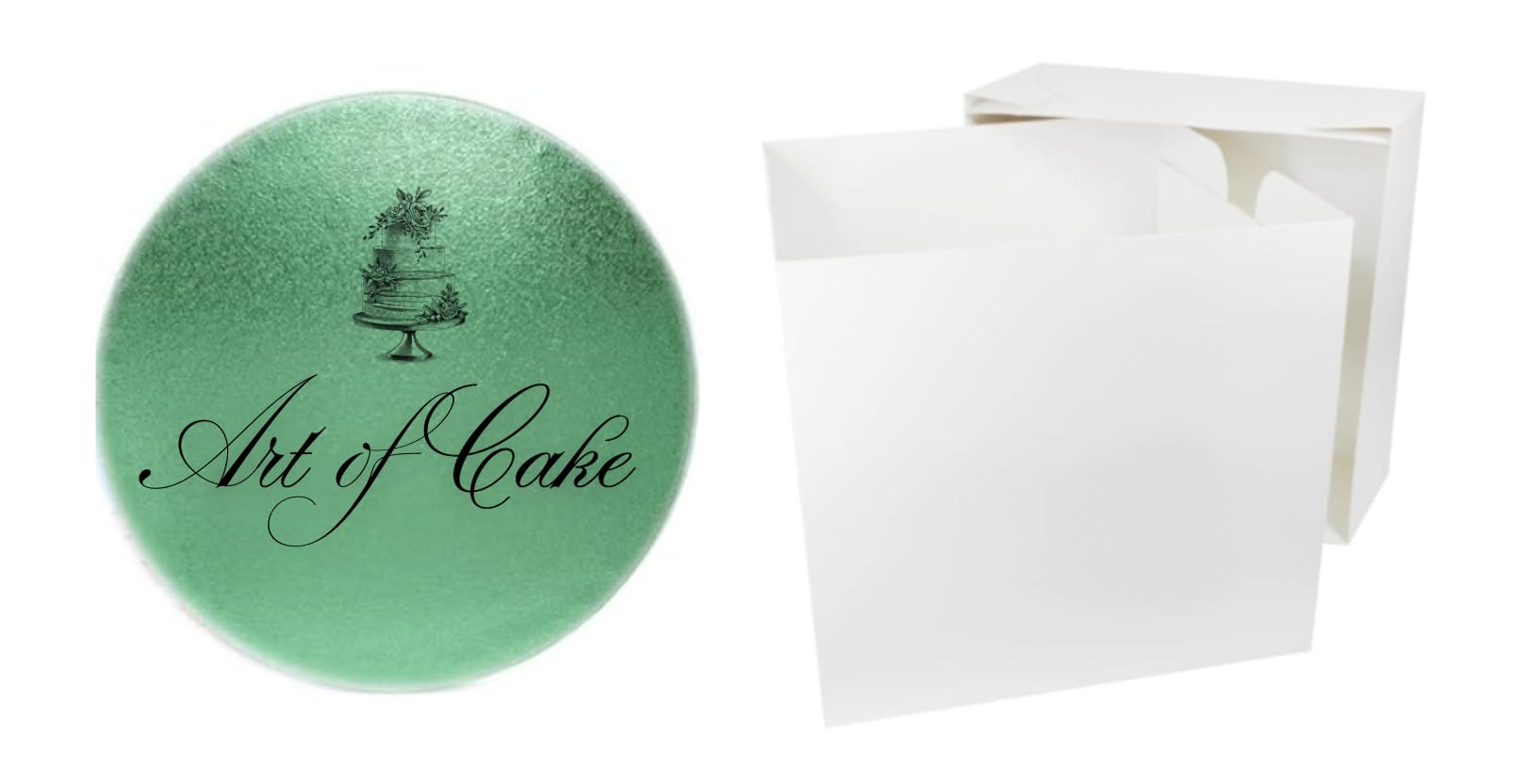 Art Of Cake Green/White Art Of Cake® 8 Inch Glossy Masonite Cake Board (5Mm) And Tall Cake Box (8X8x8)