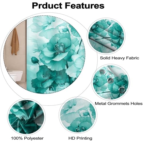 Rideau de douche vert 183x183 cm imperméable à motif floral