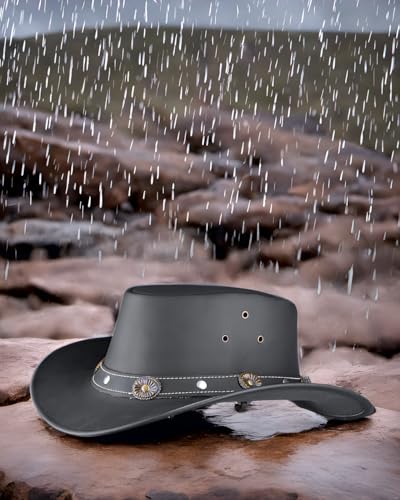 Image of HADZAM Showerproof Outback hat Also Worn as Leather Cowboy hat, Australian Hats for Men & Women
