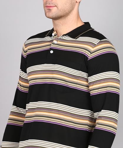 Image of INKKR Polo Neck Full Sleeve Striped Men's Tshirt