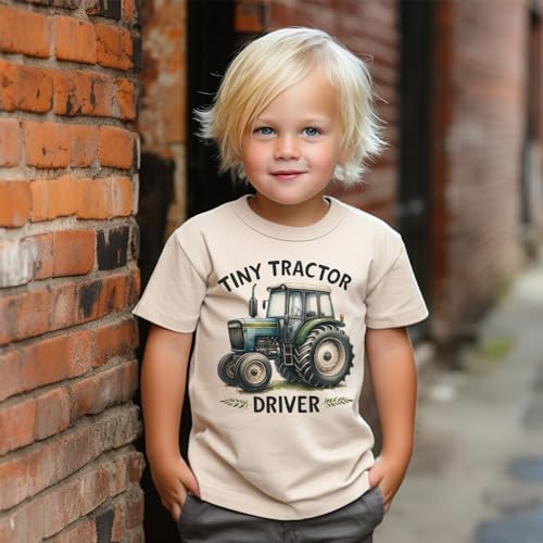 Tiny Tractor Driver Toddler Shirt - Cute Future Farming Farmer Outfit - Green Farm Tractor Youth Tee - Boho Natural Kids Shirts3