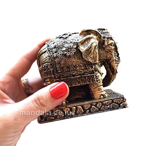 Estátua de Elefante Indiano Dourado Resina 10cm