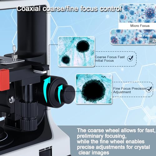 Image of 40X-2500X Binocular Microscope, WF10x and WF25x Eyepieces, LED Illumination, with Specimen Handpiece Holder, for Beginners, Microscope for Adults