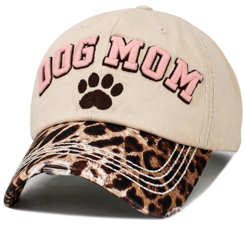 Image of KBETHOS Dog Cat Mom Dad Theme Womens Baseball Cap Distressed Vintage Unconstructed Embroidered Patch Hat