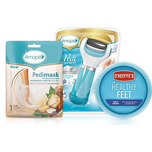 Amope Electronic Foot File (1ea) & Amope Pedimask, Macadamia (1 Pair) & O'Keeffe's Healthy Feet Foot Cream (3.2 oz) 1 ea