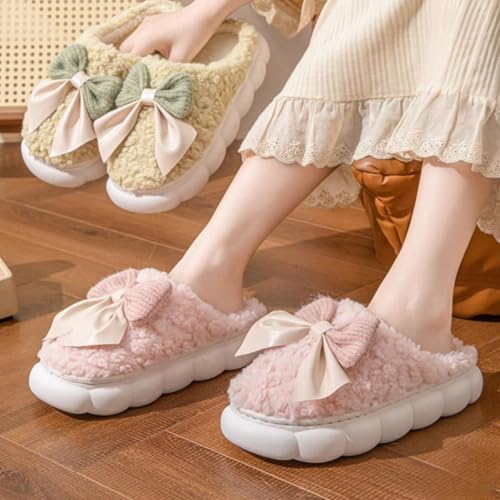 Cute Bow Slippers for Women, Womens Fuzzy Fluffy Cozy Indoor Outdoor House Slippers3