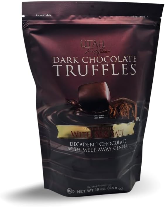 Utah Truffles Dark Chocolate Truffle, Individually Wrapped, Naturally Gluten Free, Gourmet Smooth Truffles 16oz, 34pieces