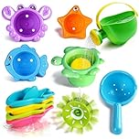 CozyBomB Baby Bath Toys for 1 2 3 Year Old, Colorful Floating Boats, Spoons & Watering Can | Safe, Easy to Clean & Fun Water Play Set | Bathtub, Pool & Water Table Toys