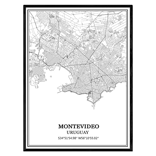 TANOKCRS Montevideo Uruguay Carte Art mural Toile Imprimer Affiche Sans cadre Moderne Noir et blanc Souvenir Cadeau Décoration de maison -18x24 inches