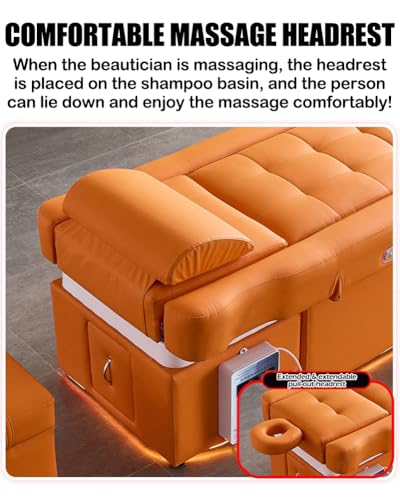 MegLob Head Spa Bed, Japanese Shampoo Bed & Electric Lift Massage Table-in-1, Professional Beauty Salon Shampoo SPA Bed, with Foot Bath Fumigator/Spa Basin/Water Cycle, Head Spa Equipment,Green - Image 6