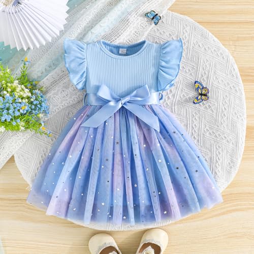 6M-5Y Baby Toddler Girl Ruffle Tutu Dress Kid Sleeveless Ribbed Tulle Dresses Knit Tops Birthday Princess Outfits2