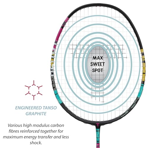 Image of TANSO Jinsei Full Graphite Ultra Light Weight Carbon Fibre Strung Badminton Racket with Free Full Racquet Cover (79 Grams, 33 Lbs Tension, Strung with T65 Premium Strings) (Black)