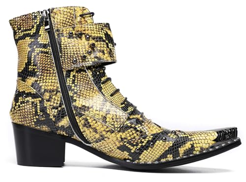 Santimon Men's Genuine Leather Cowboy Boots - Western Dress Boots with Metal Toe & Buckles | Mid-Calf Party, Rock & Motorcycle Boots3