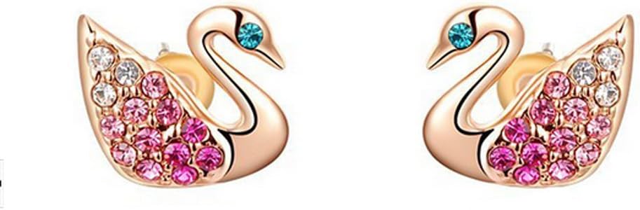 Elegant Rose Golden Color Pied Swan Stud Earrings