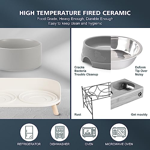 Image of Elevated Dog Food Water Bowl - Raised Dog Bowls with Stand Non Skid - Double Dog Feeding Bowl Set with Splash Proof Guard - Ceramic Pet Dish for Small to Medium Dogs and Large Cats - 28.74 oz - 850 ml